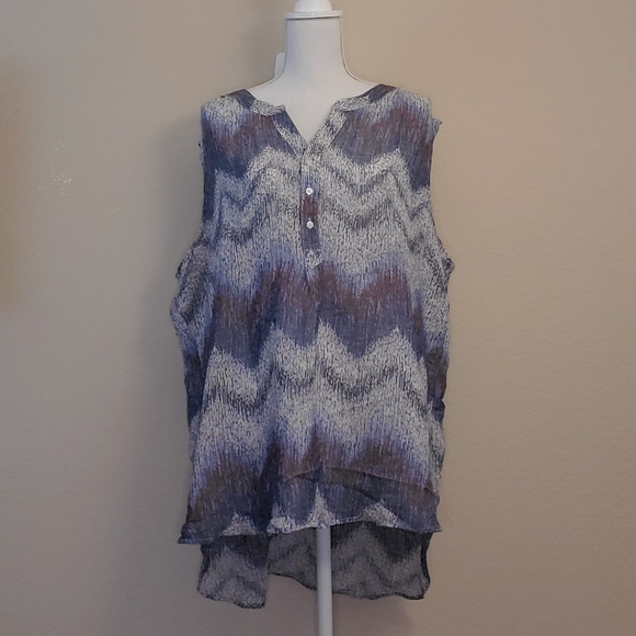 Fred David Tops - Fred David blue white short sleeve sheer blouse 2X